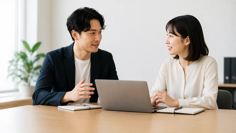 事業担当者とWeb担当が向き合って打ち合わせをしている様子
