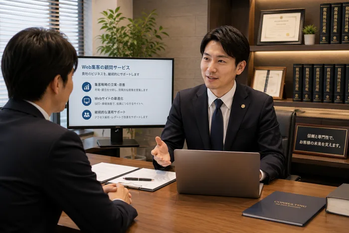 完全内製化と事業側のWeb担当の違いを比較検討する様子