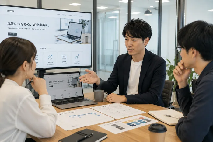 資料を前にミーティングで検討する様子