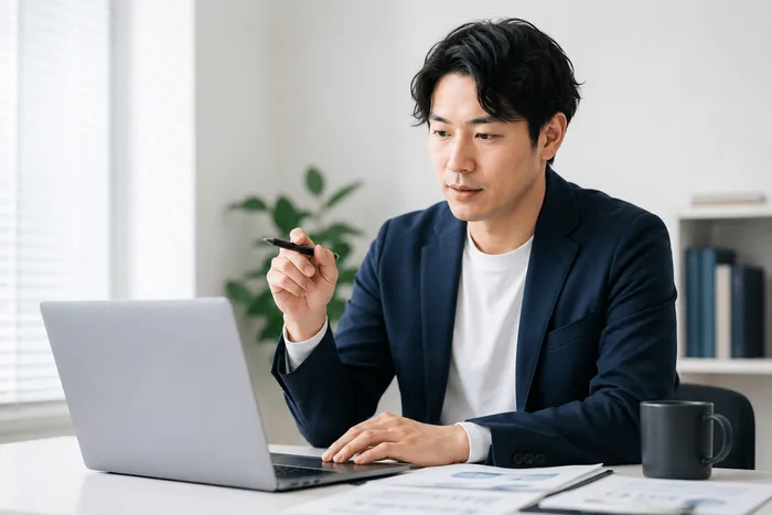 事業全体を見渡しながら判断する事業側のWeb担当の様子