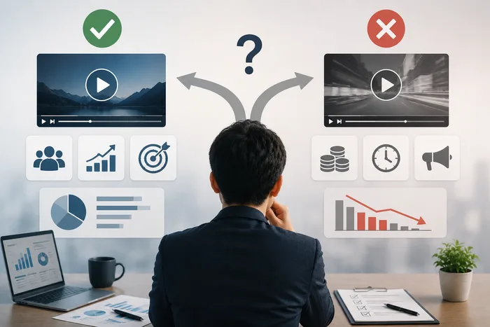 動画広告を始めるべきか判断軸を検討する様子
