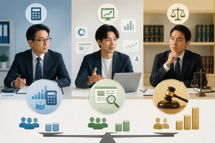 顧問税理士・顧問弁護士との違いを費用感で比較する様子