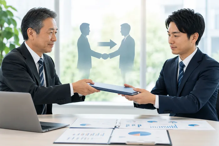 後継者へのWeb集客引き継ぎ資料を整理する様子