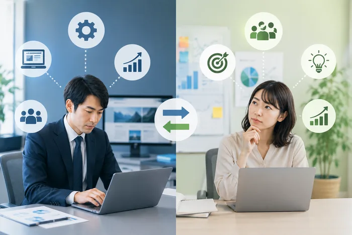 Web担当代行と事業側のWeb担当の違いを検討する様子